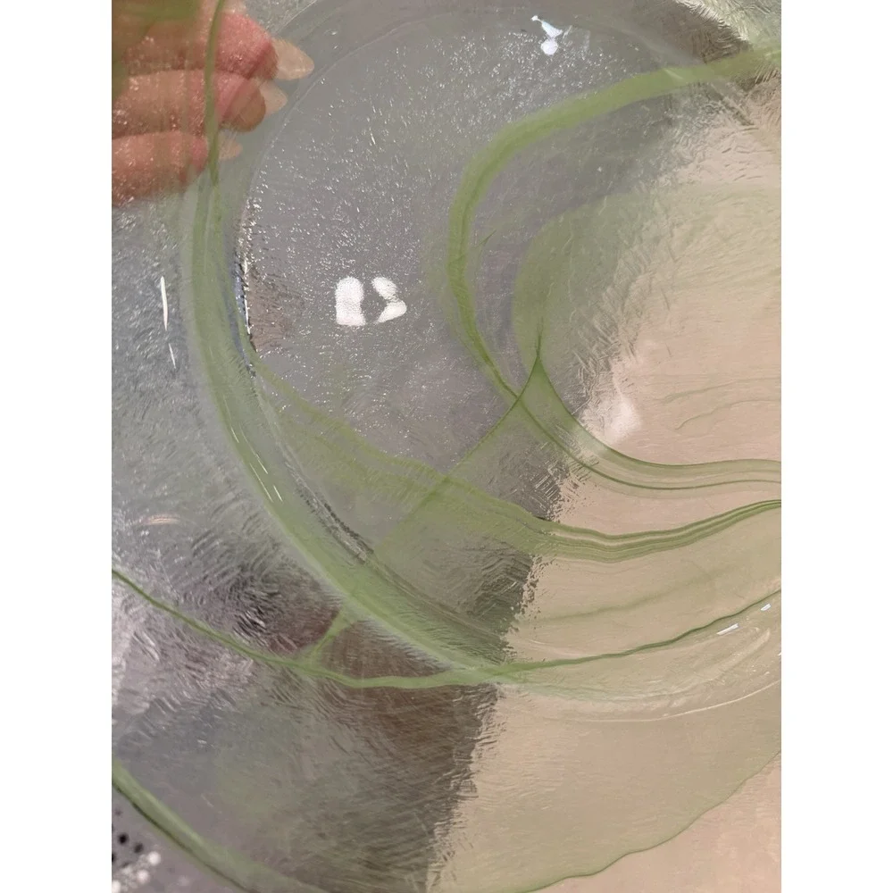 1 LVB1 Green Swirl Charger Service Plater Plate Blown Glass Vintage MCM Art Deco